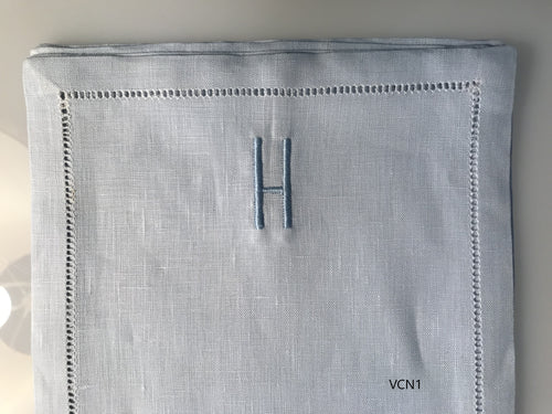 Cocktail Napkins - Blue linen with monogram