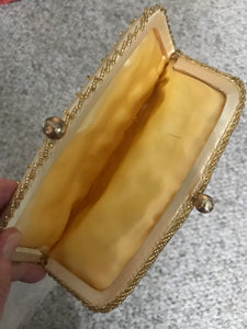 Purse - Vintage, Beaded Satin Cream Purse
