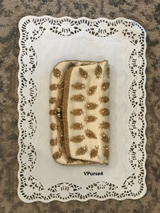 Purse - Vintage, Beaded Satin Cream Purse